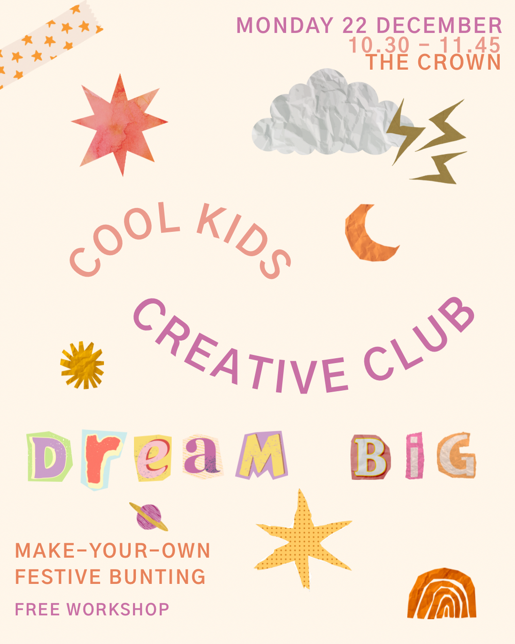 Cool Kids Creative Club FREE Festive Bunting Workshop 22nd December